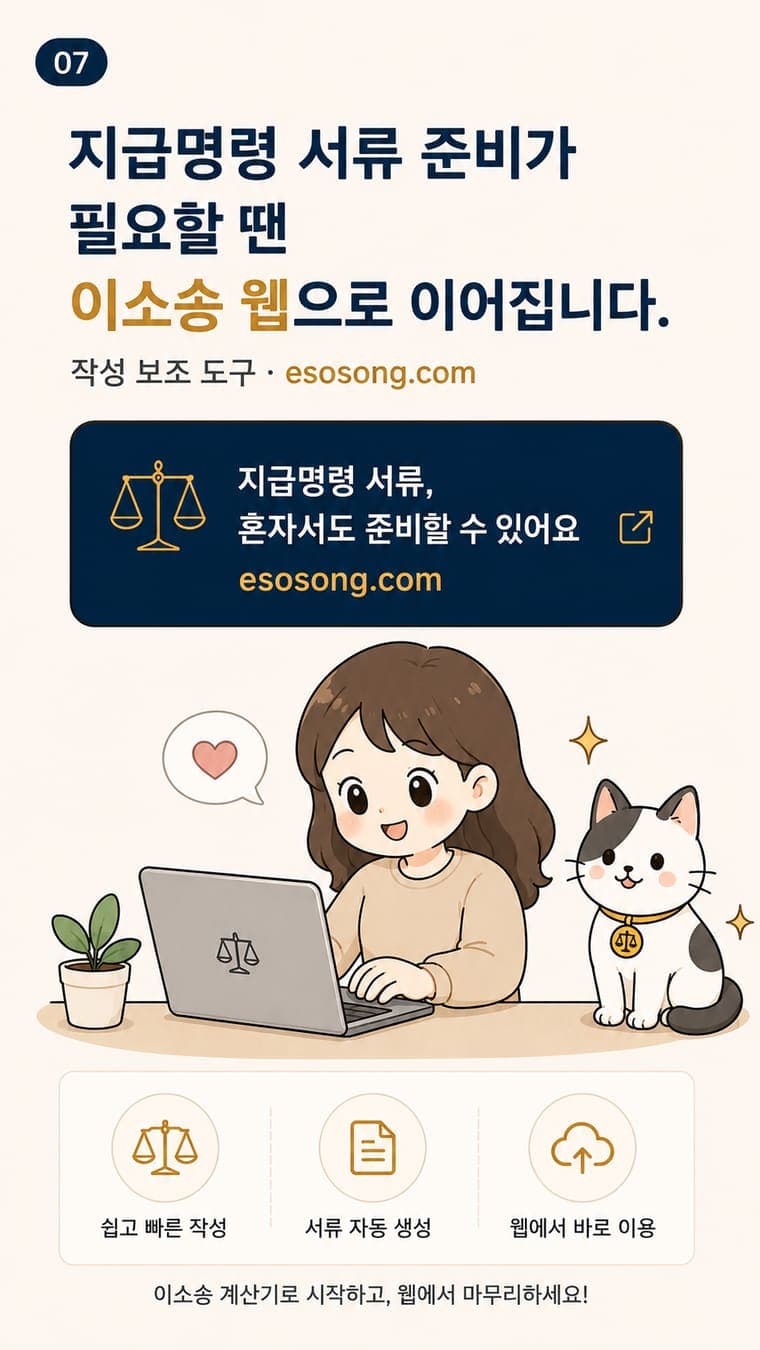 이소송 계산기 앱에서 esosong.com 웹 서비스로 이어지는 안내 이미지